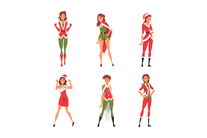 Pretty Woman Wearing Red Santa, a Person Illustration by TopVectors