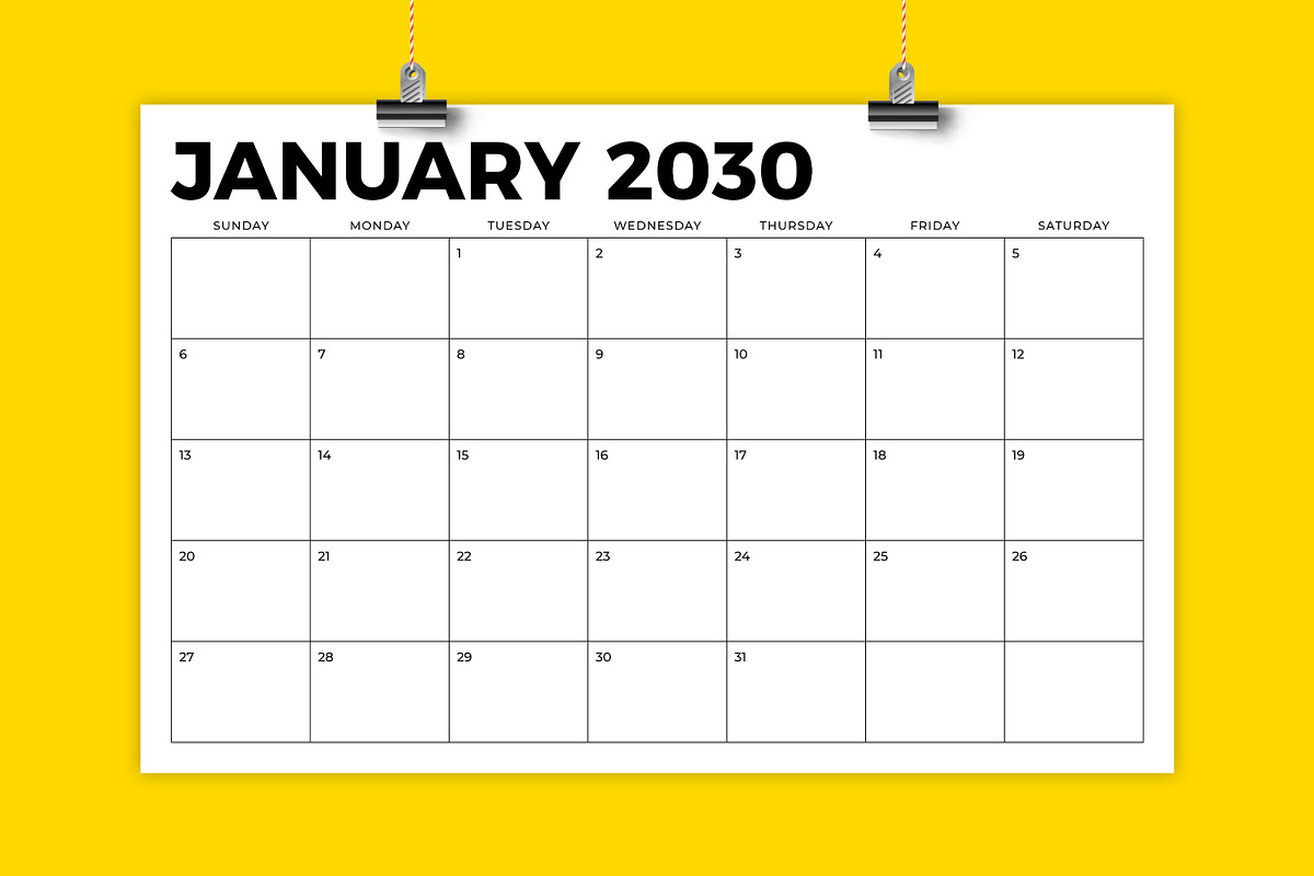 2030 11 x 17 Inch Calendar Template