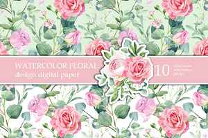 Watercolor Pink Roses Patterns