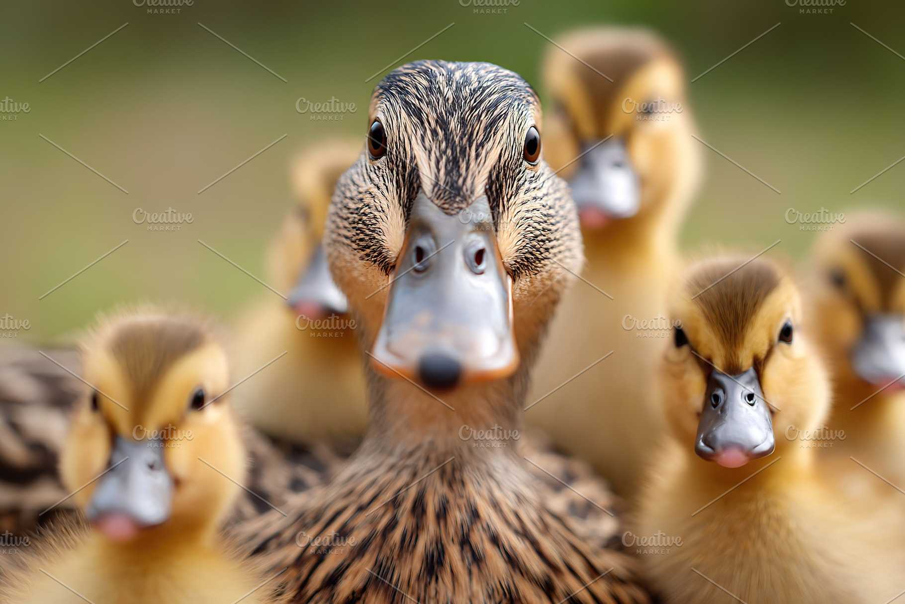 Mother duck with ducklings in a natural setting, an Animal Photo by AlyaAnd