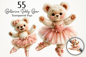 Ballerina Teddy Bear PNG Clipart, a Seasonal Illustration by RobertsArt