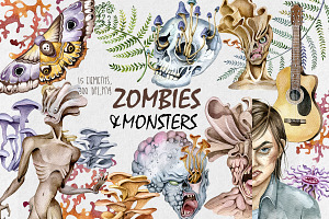 Zombies, monsters, mushrooms clipart