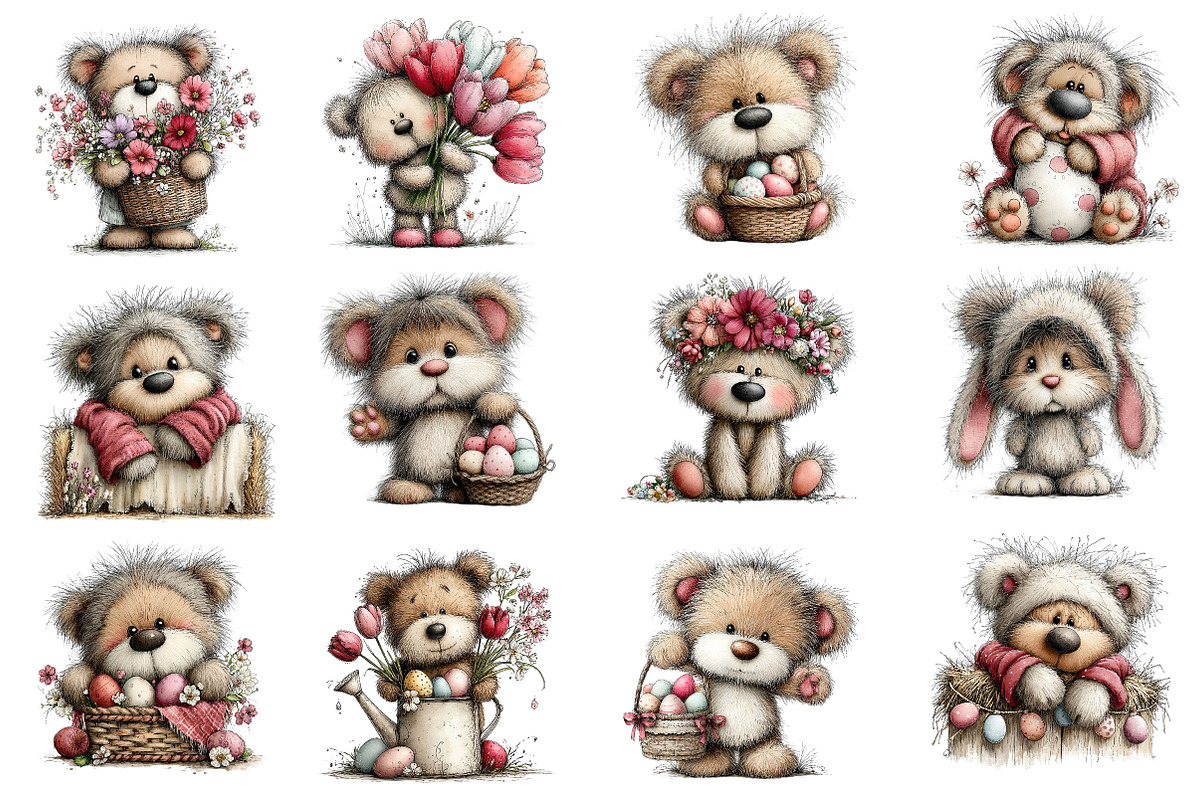 Whimsical Easter Teddy Bear Clipart, an Illustration by Dream Creation (Photo 7 of 8)