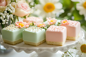 Delicate pastel petit fours adorned, a Photo by Pavel_design