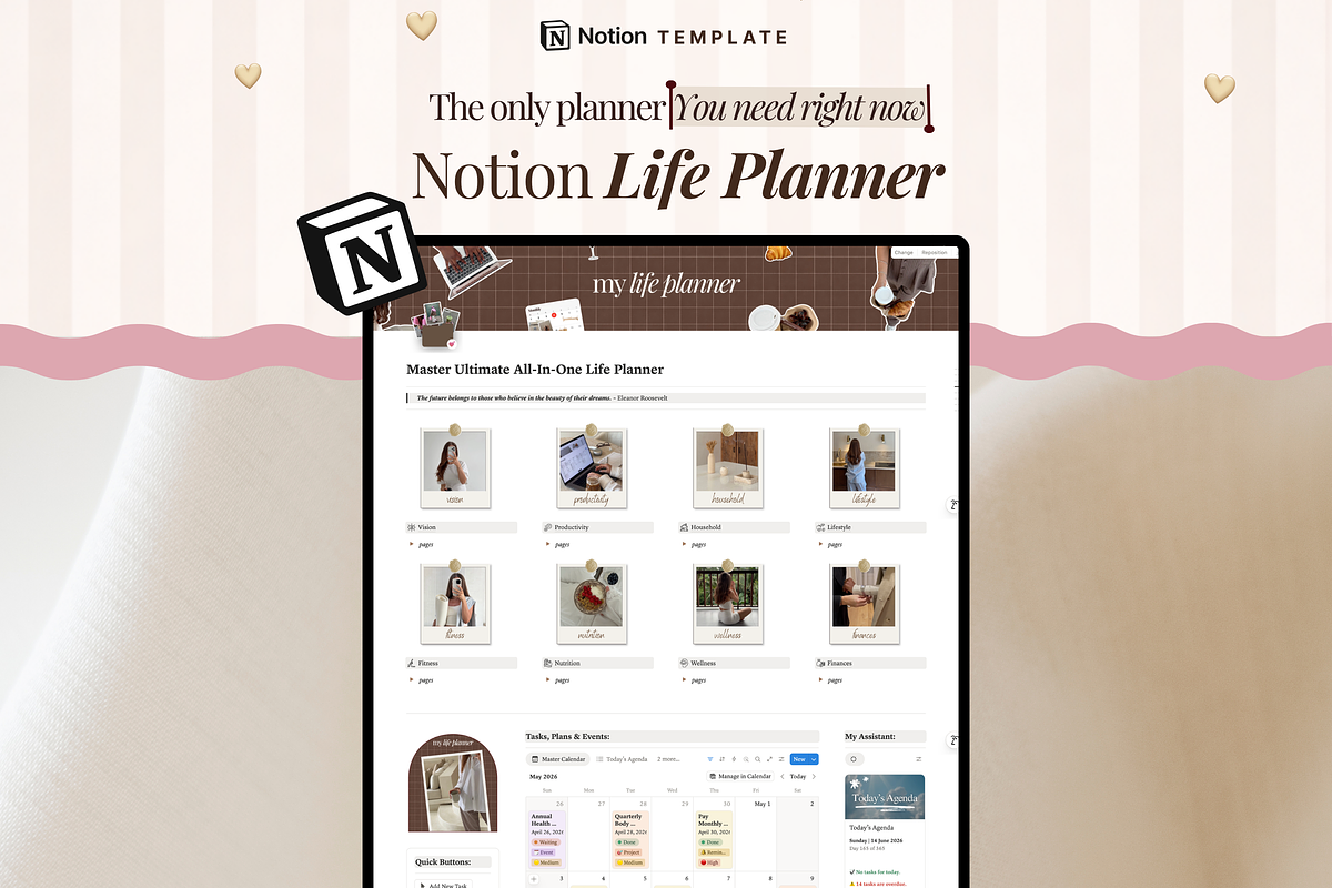 Notion Life Planner, Notion Template, a Branding & Logo Template by The Thrive Society (Photo 1 of 11)