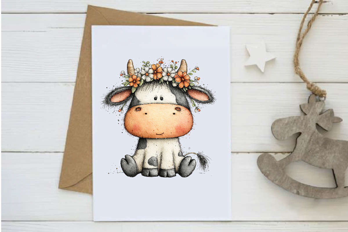 Whimsical Spring Cow Clipart, an Illustration by Design Market (Photo 3 of 4)