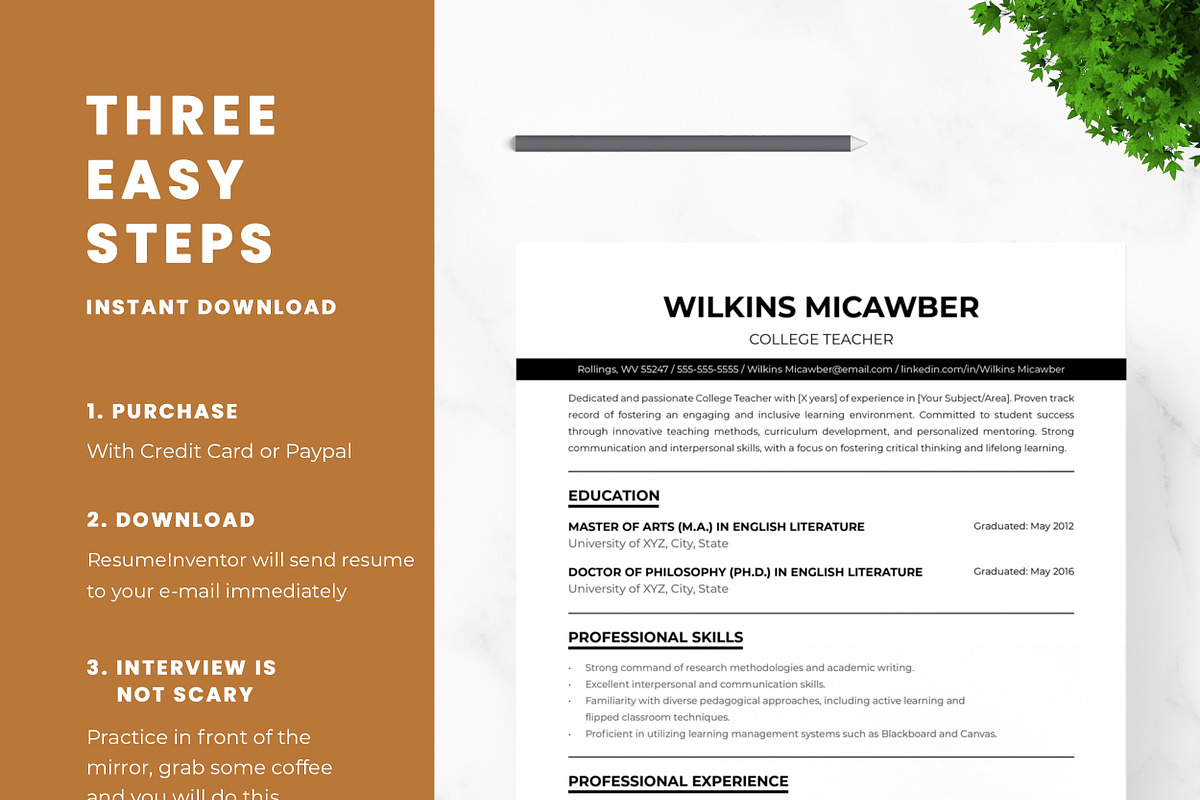 College Teacher Resume Template, a Resume Template by ResumeInventor (Photo 9 of 9)