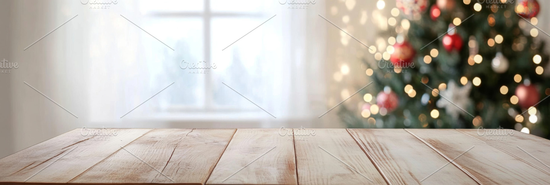 Christmas bokeh effect with wooden t, a Photo by Dvoevnore photos