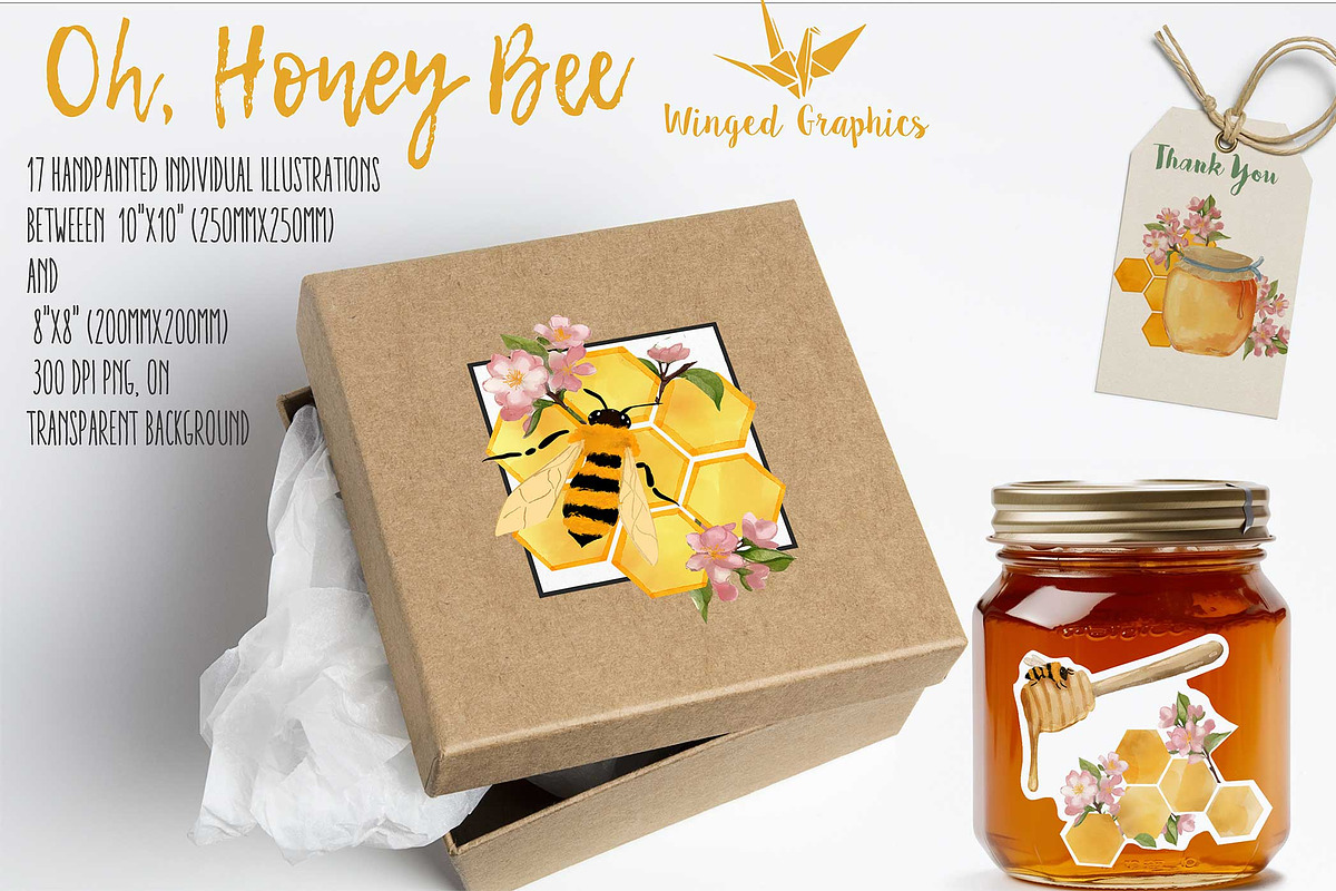 Oh, Honey bee set of 17illustrations, an Animal Illustration by Winged Graphics (Photo 4 of 4)