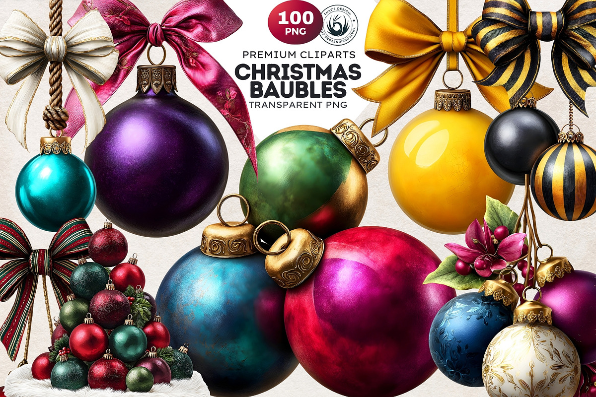 Christmas Baubbles Cliparts, a Seasonal Illustration by ThatsDesignArt (Photo 1 of 16)