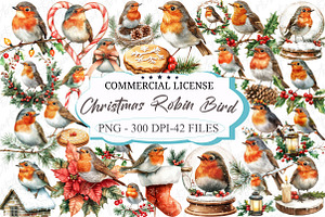 Christmas Robin Bird Clipart, an Illustration by designcity5