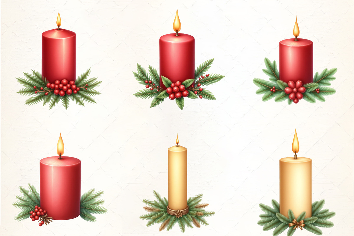 Christmas Candle with Pine Branch Cl, an Illustration by CrexoraLab (Photo 2 of 5)