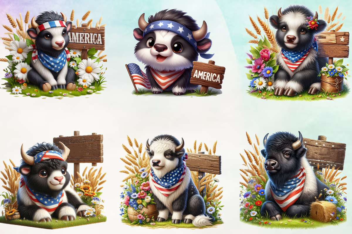 Watercolor Patriotic Cute Bison, an Animal Illustration by Craft Nest (Photo 2 of 3)