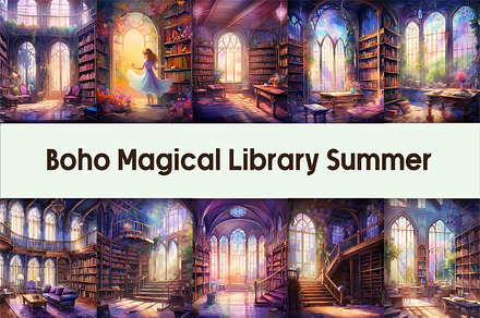 Boho Magical Library Summer Backgrou, a Background Graphic by AdriOP