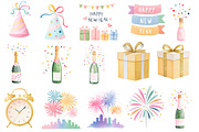 Watercolor cute new year clipart, an Illustration by Designworld (Thumbnail 2 of 5)