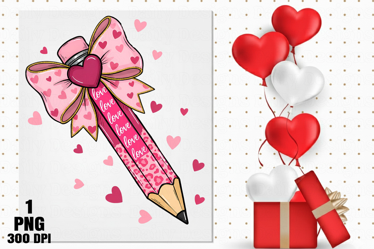 Teacher Valentine Coquette Bow Penci, an Illustration by Daily.Designs (Photo 2 of 5)