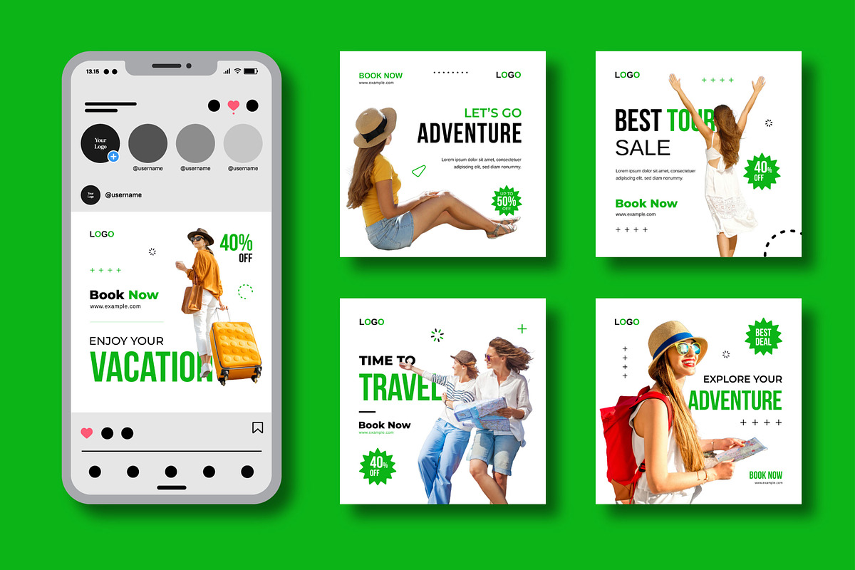 Travel Social Media Post Layout, a Social Media Template by MightyDesign (Photo 1 of 6)