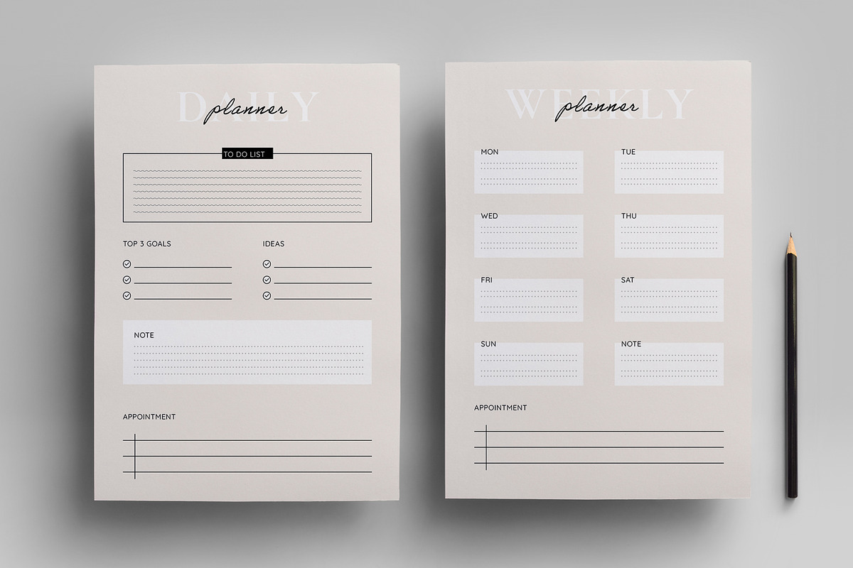 Daily and Weekly Planner Layout, a Stationery Template by MightyDesign (Photo 1 of 8)