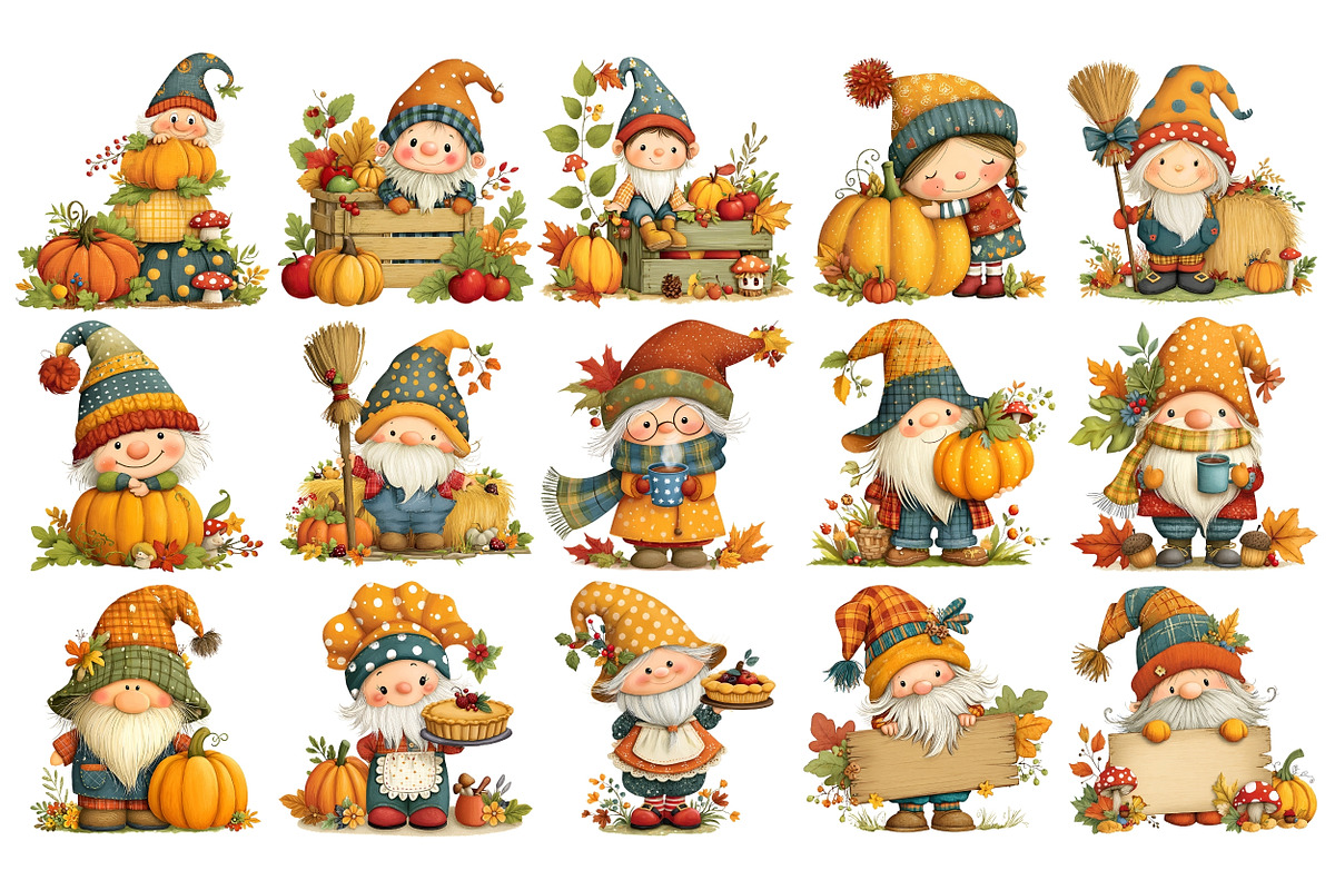 Whimsical Harvest Gnomes Clipart, a Seasonal Illustration by Nicolle's Colorful Art (Photo 4 of 5)