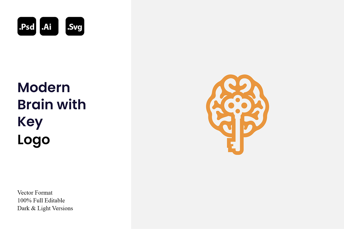 Modern Brain with Key Logo, a Branding & Logo Template by Luxury Logos (Photo 1 of 4)