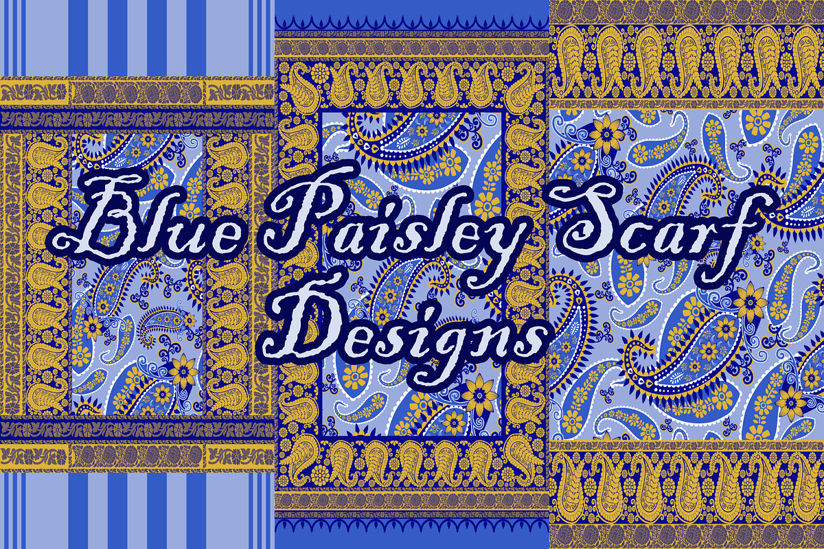 Blue Paisley Scarf Designs, a Pattern Graphic by ThaiByGaew (Photo 1 of 3)