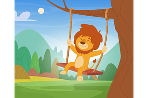 Swing animals background. Cartoon, an Animal Illustration by Onyx