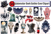 Watercolor Dark Gothic Core Clipart, an Illustration by Design Market (Thumbnail 1 of 3)