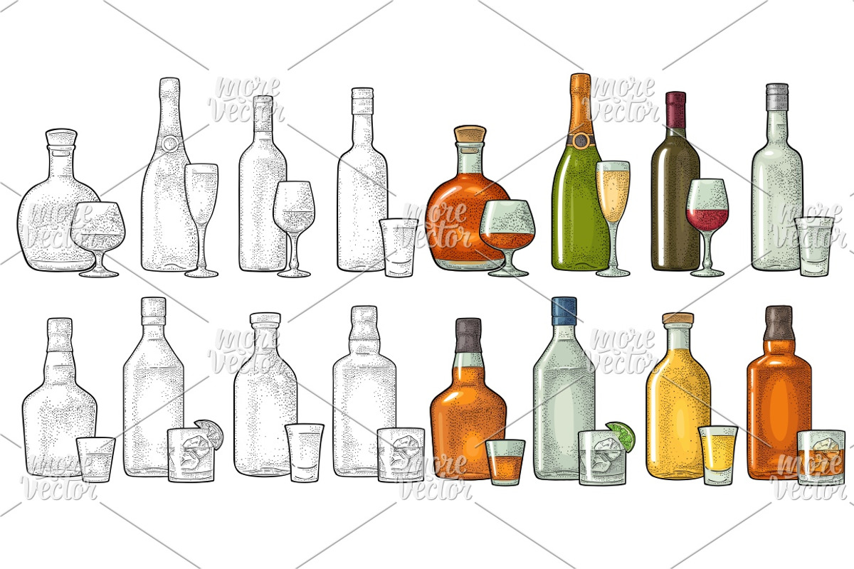 Set glass bottle engraving, a Food Illustration by MoreVector (Photo 2 of 2)