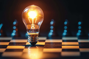 Bright light bulb illuminating a che, a Photo by Tanuart