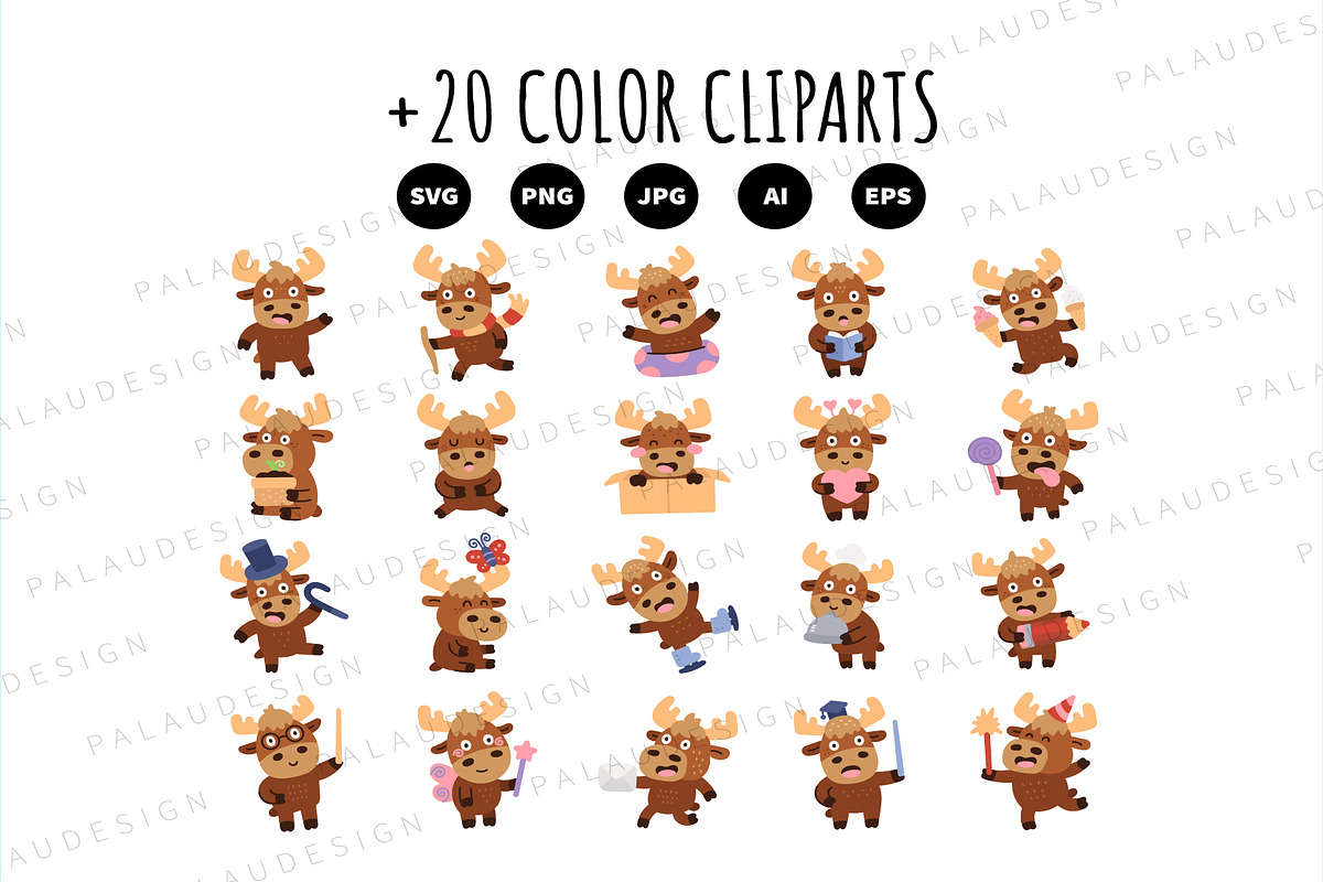 Moose Christmas Clipart Set, an Animal Illustration by Palau (Photo 8 of 10)