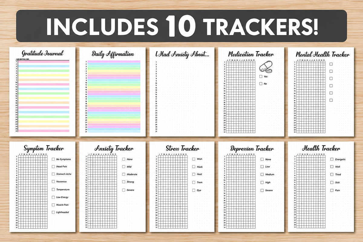 Mental Health Trackers Bundle, a Stationery Template by DreamyOverlay (Photo 2 of 8)