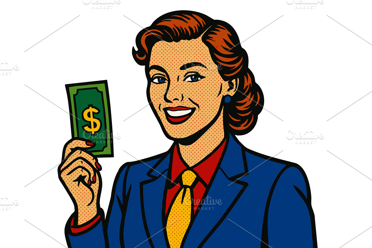 businesswoman holding dollar bill, a Person Illustration by AlexArt