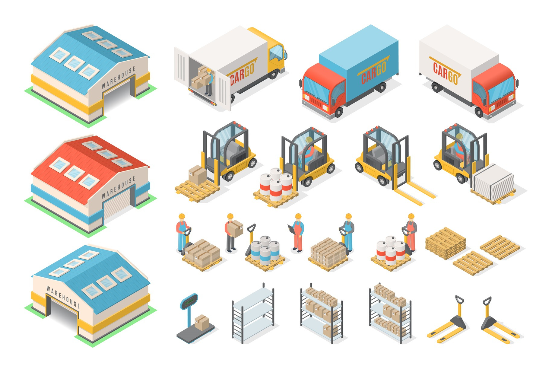 Isometric warehouse icon set, scheme, a Transportation Illustration by ...