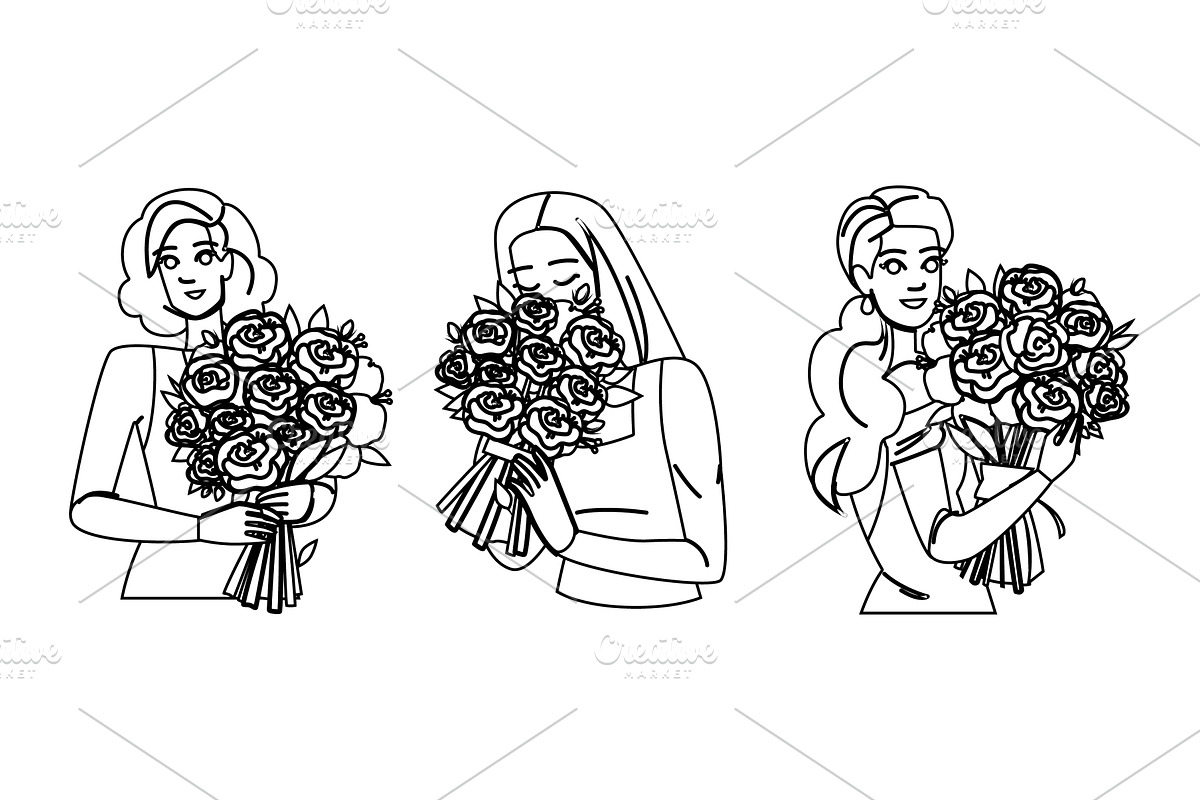 petals bouquet roses woman vector, a Person Illustration by pikepicture