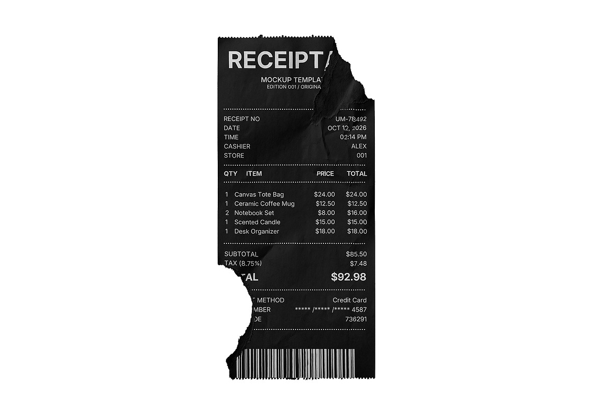 6-in-1 Branding Receipt Mockup Kit, a Pens & Pencil Mockup by Prapti Design (Photo 3 of 7)