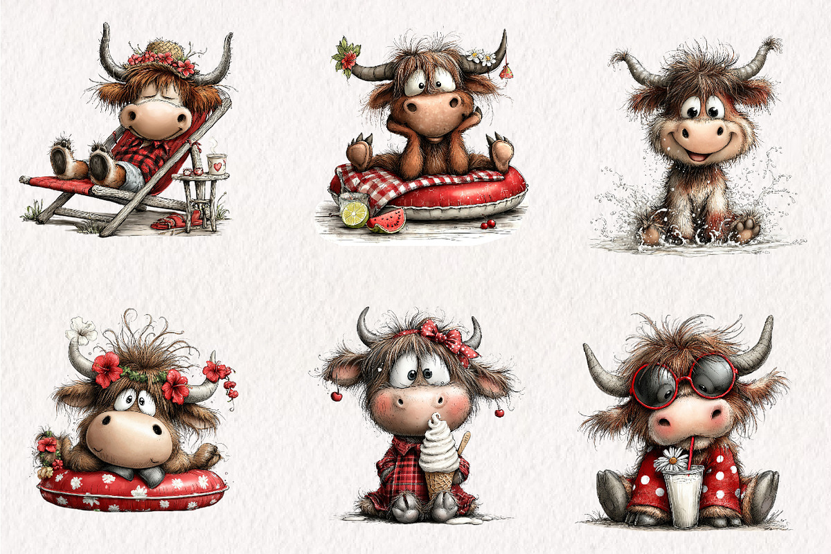 Whimsical Pool Day Highland Cow Clip, an Illustration by CreationArt (Photo 5 of 7)