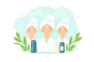 Relaxed spa day for three women with, an Object Illustration by Lermont51