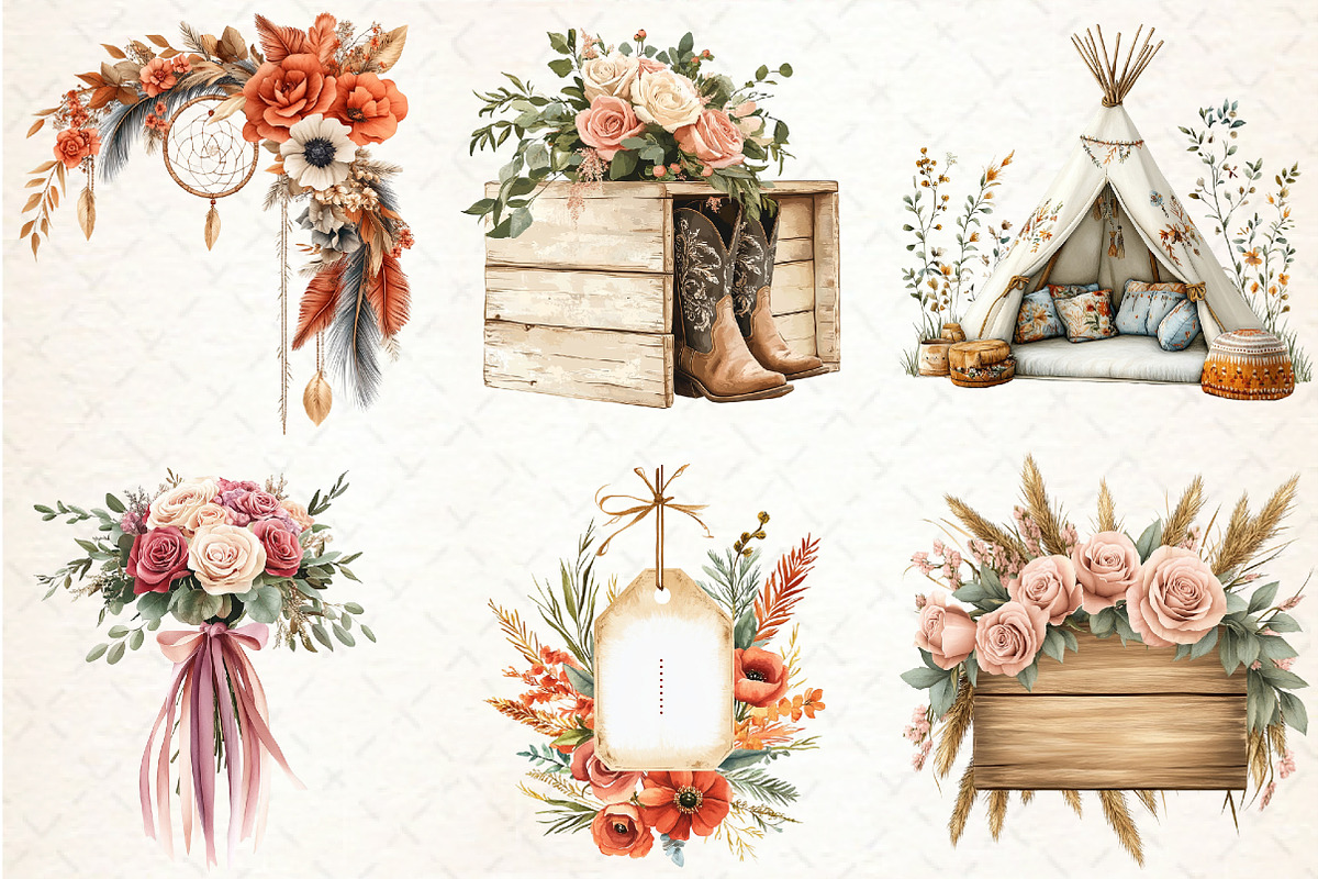 Western Boho Wedding Clipart, an Illustration by Libby Wishes (Photo 3 of 5)
