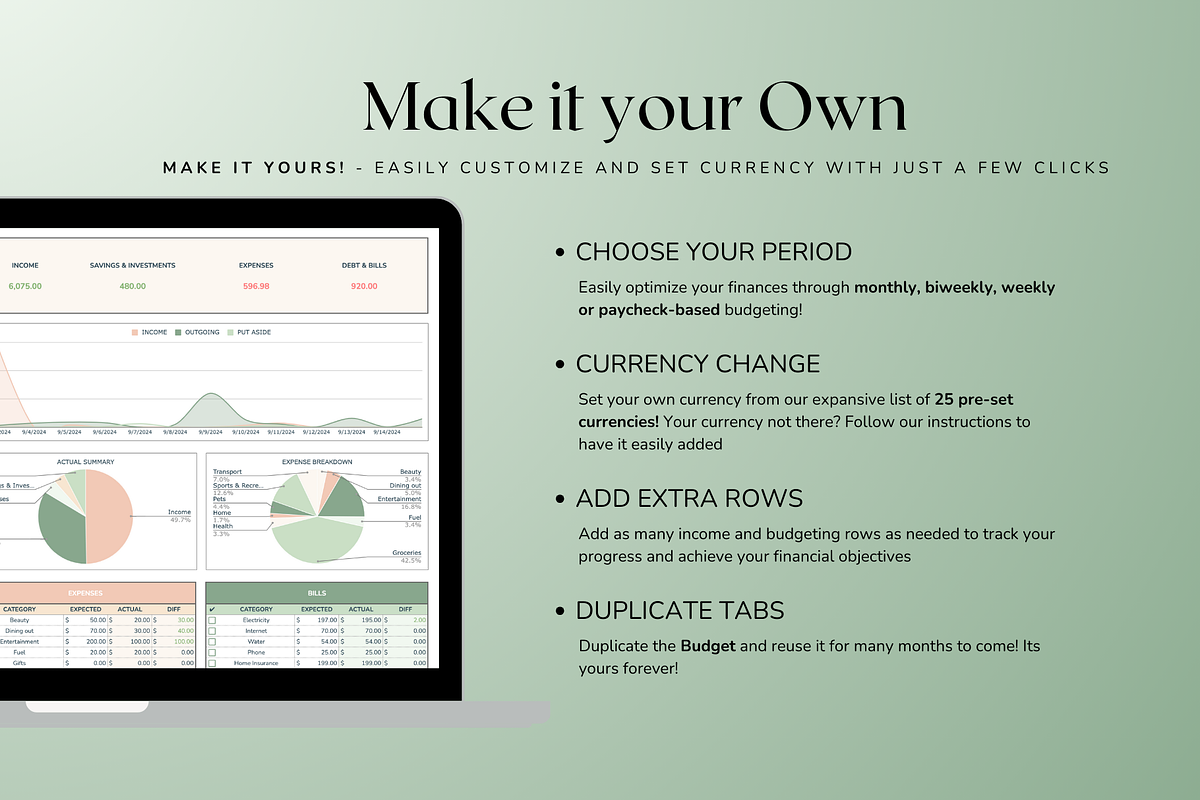 Simple Biweekly Budget - Green, a Templates & Theme by The Creative Plans co (Photo 6 of 10)