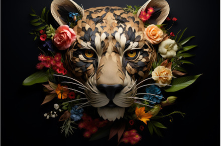 Majestic Panther head flowers mammal, an Animal Photo by Ylivdesign