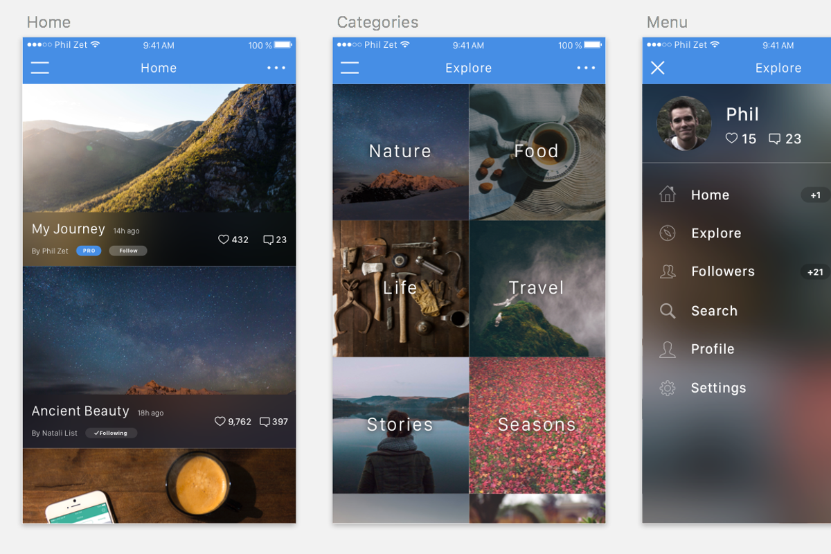 Ocean – iOS App Template (Sketch 3), an UI Kit Template by Phil Zet (Photo 2 of 5)