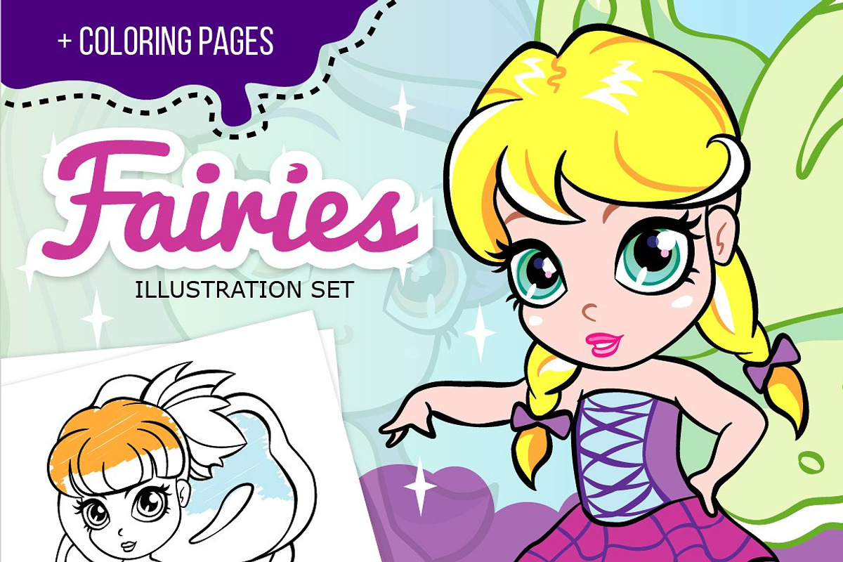 Cartoon fairies set, an Illustration by SunnyWS (Photo 1 of 8)