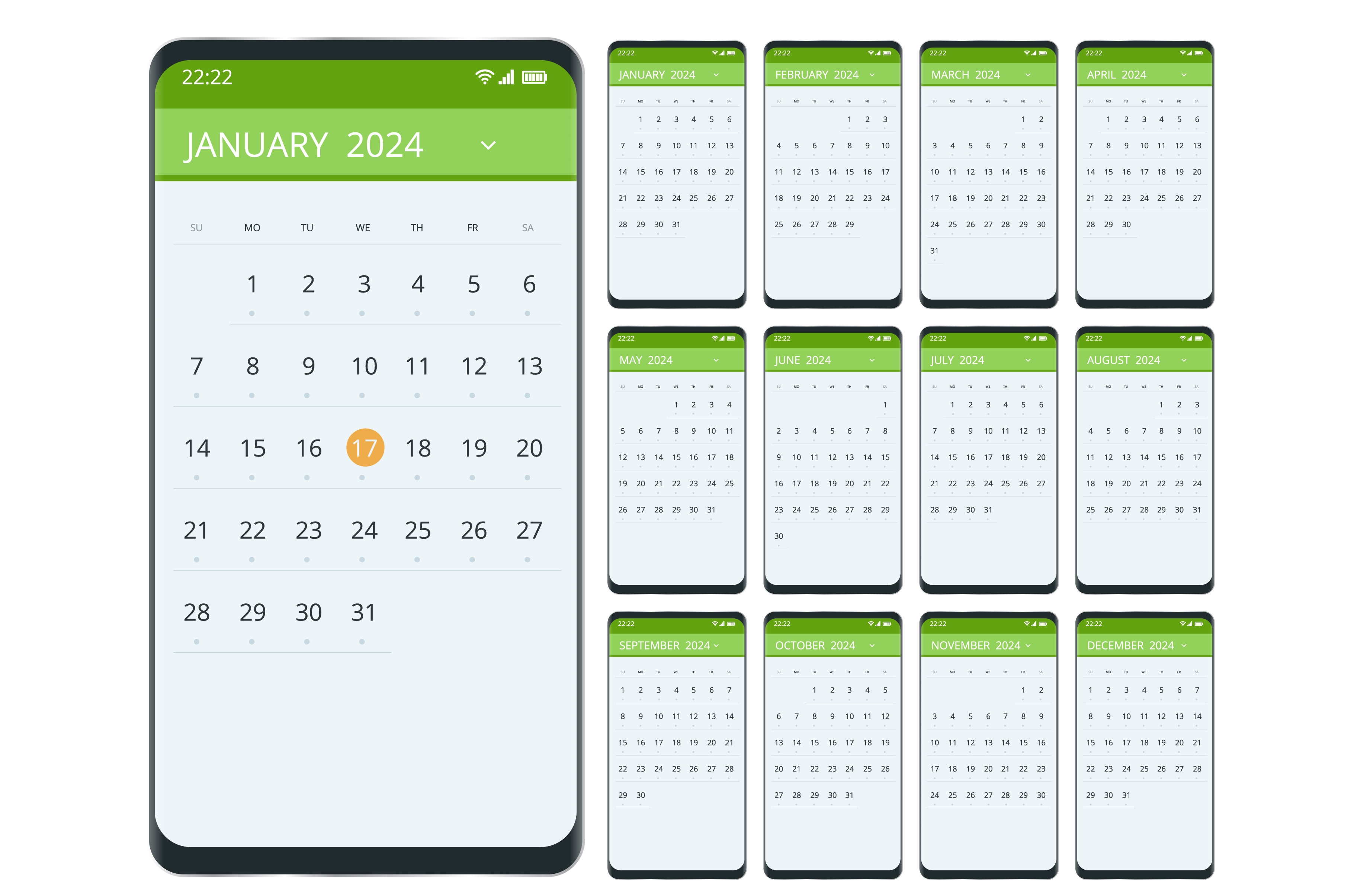 Calendar Planner For 2024 Calendar by Golden Sikorka | Creative Market