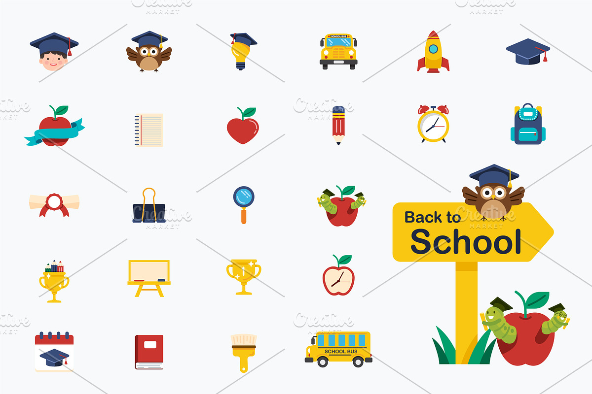 Back to school elements flat pack, an Object Graphic by Feelplus Creator