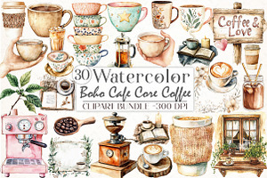 Boho Cafe Core Coffee Clipart, an Illustration by Libby Wishes