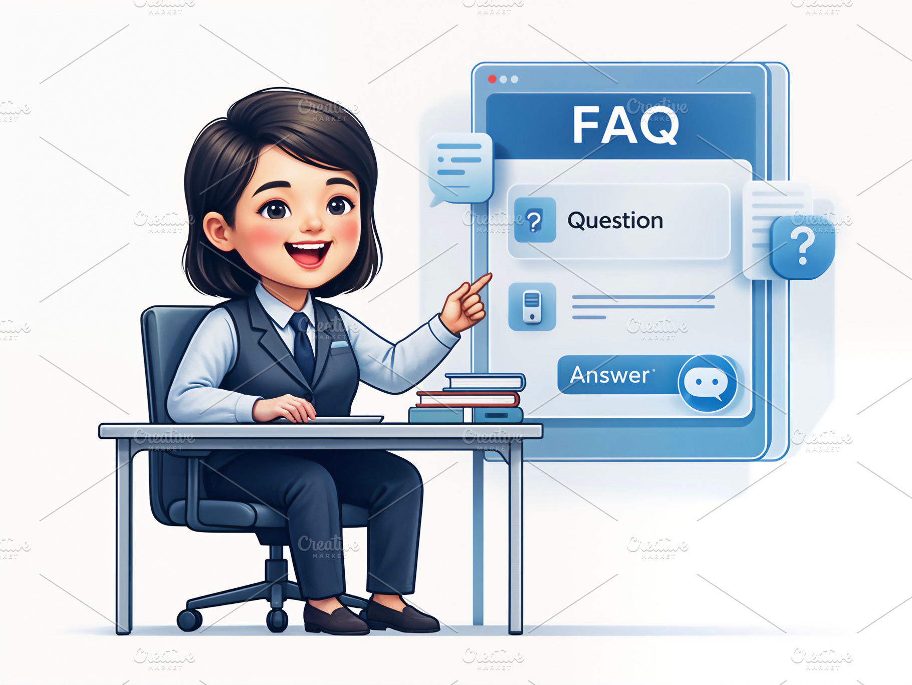 Businesswoman pointing at FAQ interf, a Photo by rarrarorro