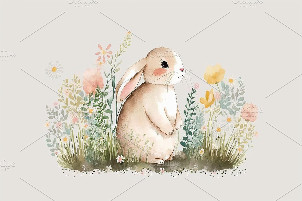 Watercolor Spring Bunny, an Animal Illustration by OREJE
