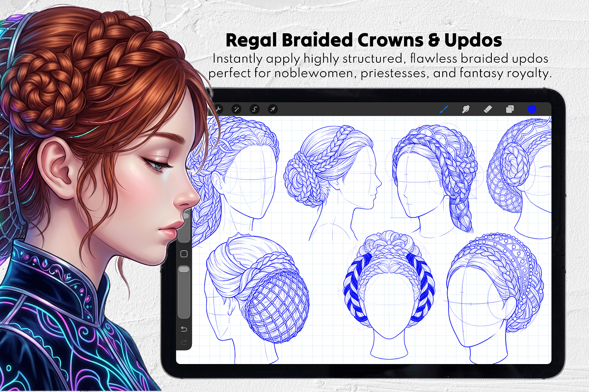 Fantasy Hair Stamp Procreate Brushes, a Brush Add-On by Selentaori Studio (Photo 7 of 12)