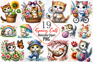 Spring Cats Sublimation Clipart, an Illustration by RobertsArt