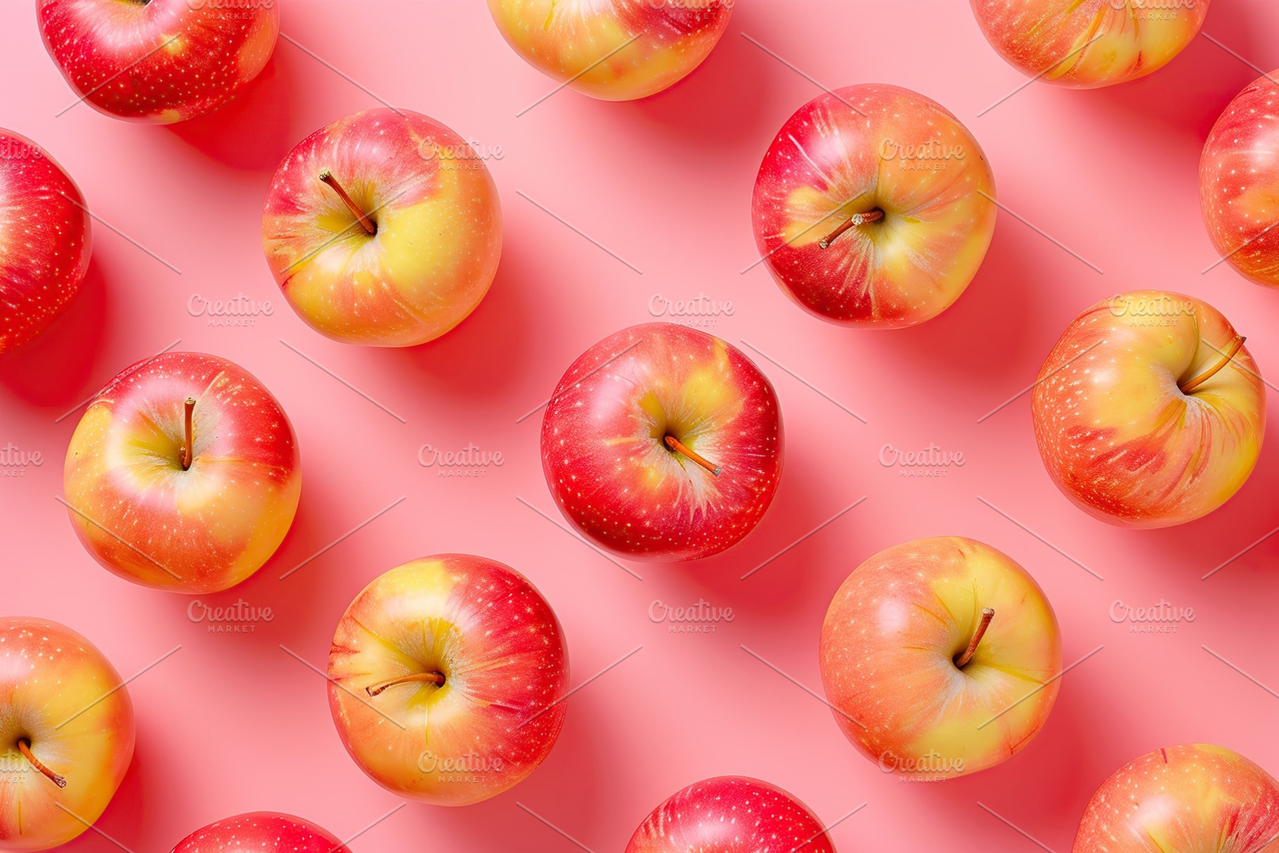 Pattern of ripe red apples on pink background, a Food & Drink Photo by AlyaAnd